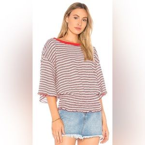 NWOT Free People striped 70s style top. Looks cute off the shoulder. Size xs